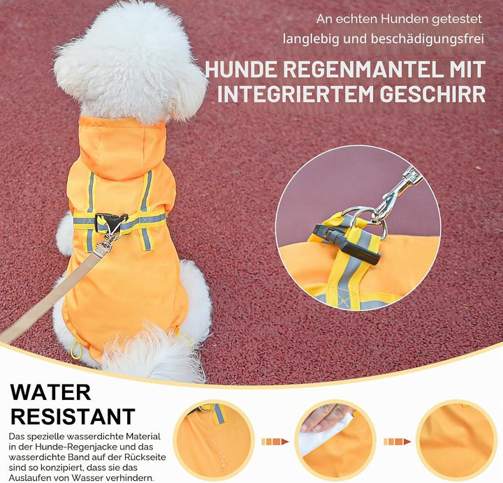 BEAUTYZOO Regenmantel mit integriertem Geschirr für kleine und mittlere Hunde – Wasserechte Hundereg