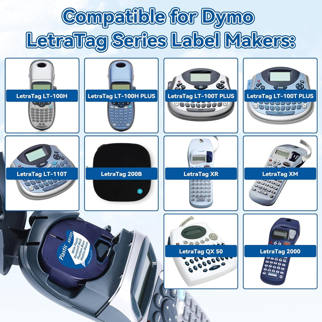5x MarkField Kompatible für Dymo Letratag Etikettenband 12mm x 4m, Kompatibel mit Dymo Letratag Etik