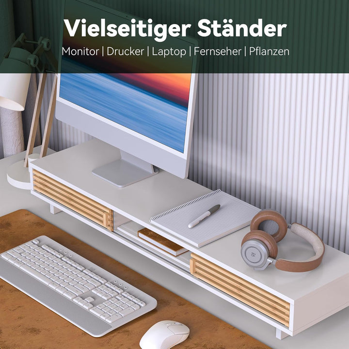 Dual-Monitorständer mit Schiebetür, doppelter Computer-Laptop-Ständer, Schreibtischregal-Organizer m