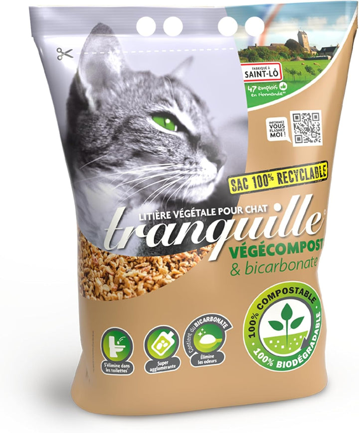 TRANQUILLE Pflanzliche Katzentoilette Vegecompost für klumpende Katzen, 4 l, 4 Stück