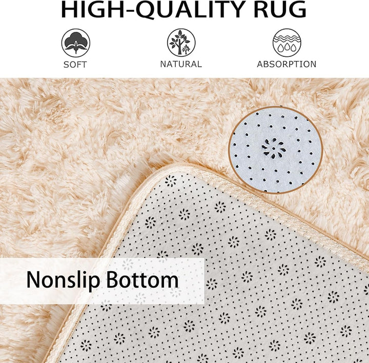 Obundi Beige Hochflor Teppich,Wohnzimmerteppich,Langflor Teppiche für Schlafzimmer Flauschig Teppich