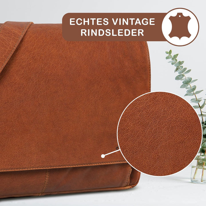 STILORD 'Tom' Vintage Leder Umhängetasche für Studium Uni Büro Arbeit 15 Zoll Laptoptasche DIN A4 Sc