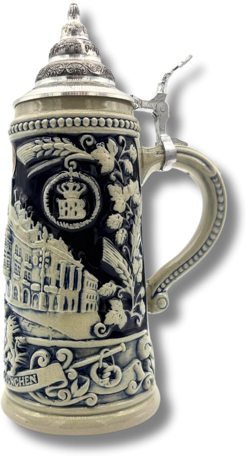 Reliefkrug Bierkrug Original "Hofbräuhaus" (0,5l, grau/blau) | Handarbeit Steinkrug | Bierbecher| Ma