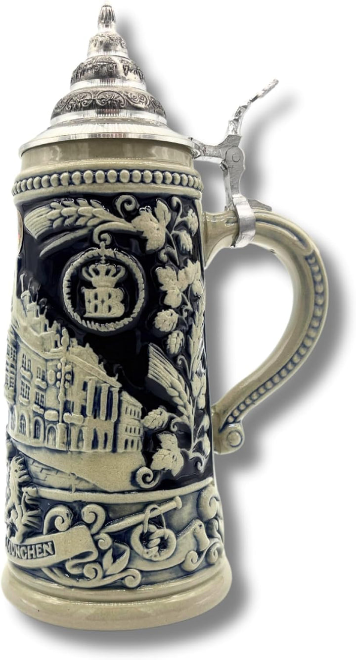 Reliefkrug Bierkrug Original "Hofbräuhaus" (0,5l, grau/blau) | Handarbeit Steinkrug | Bierbecher| Ma