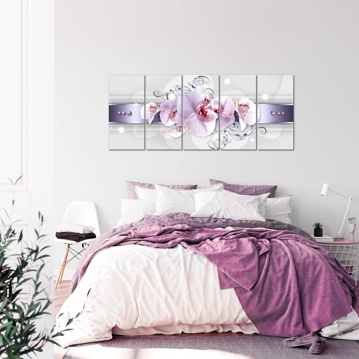 Runa Art Wandbild XXL Blumen Orchidee Wohnzimmer Schlafzimmer 200 x 80 cm Grau Violett 5 Teilig - Ma