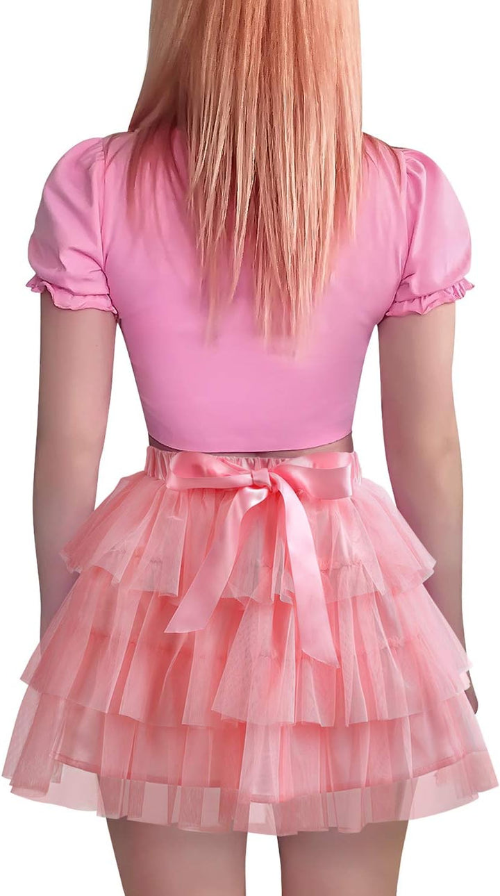 LittleForBig Damen Mesh Tüll Puffy Petticoat Tutu Ballett Bubble Rock Kurzer Ballerina Rock S Rosa,