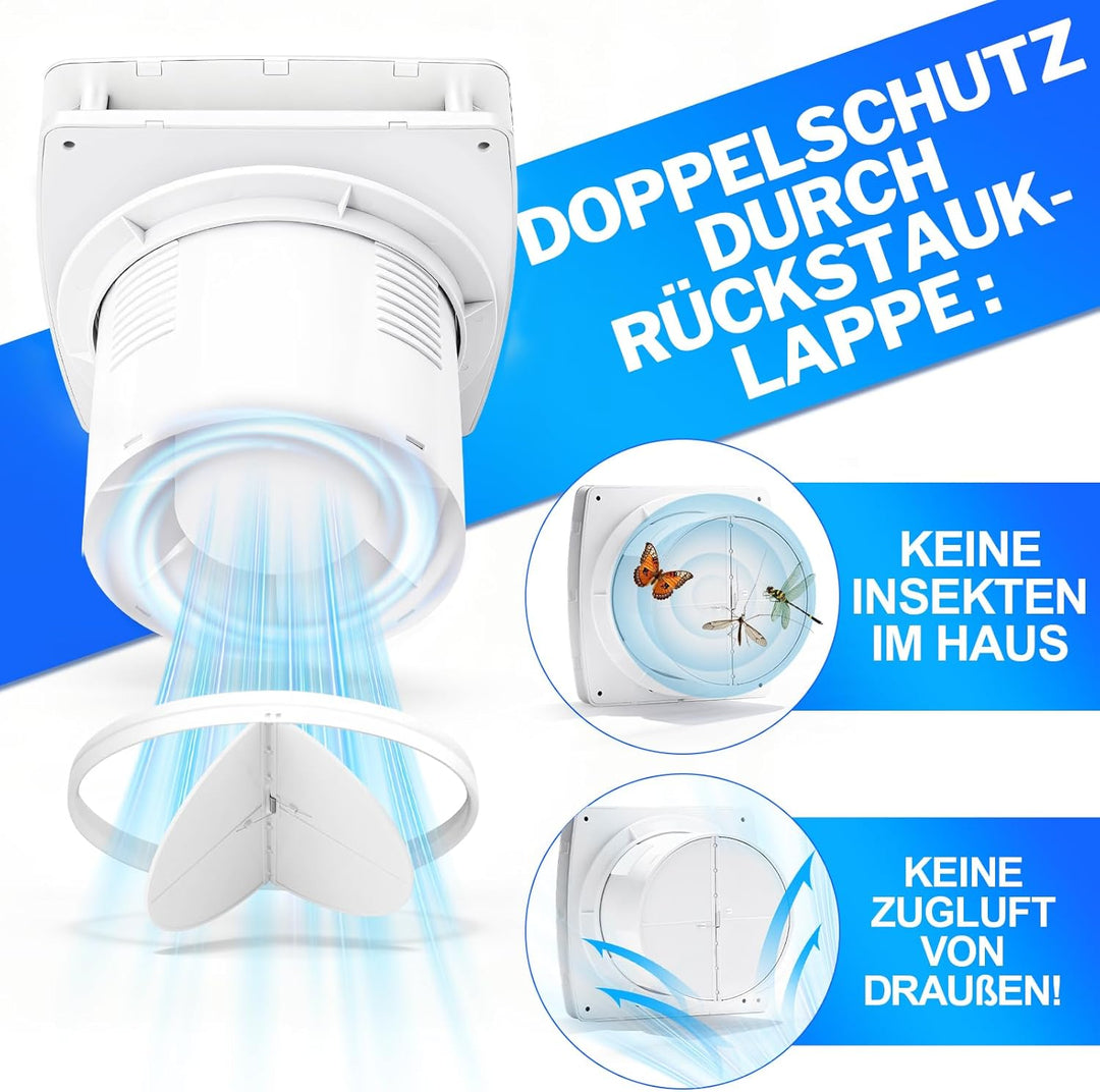 Ø150mm Badlüfter mit Feuchtigkeitssensor & Nachlauf [18W - IPX4-35db] Leiser Abluftventilator mit Rü
