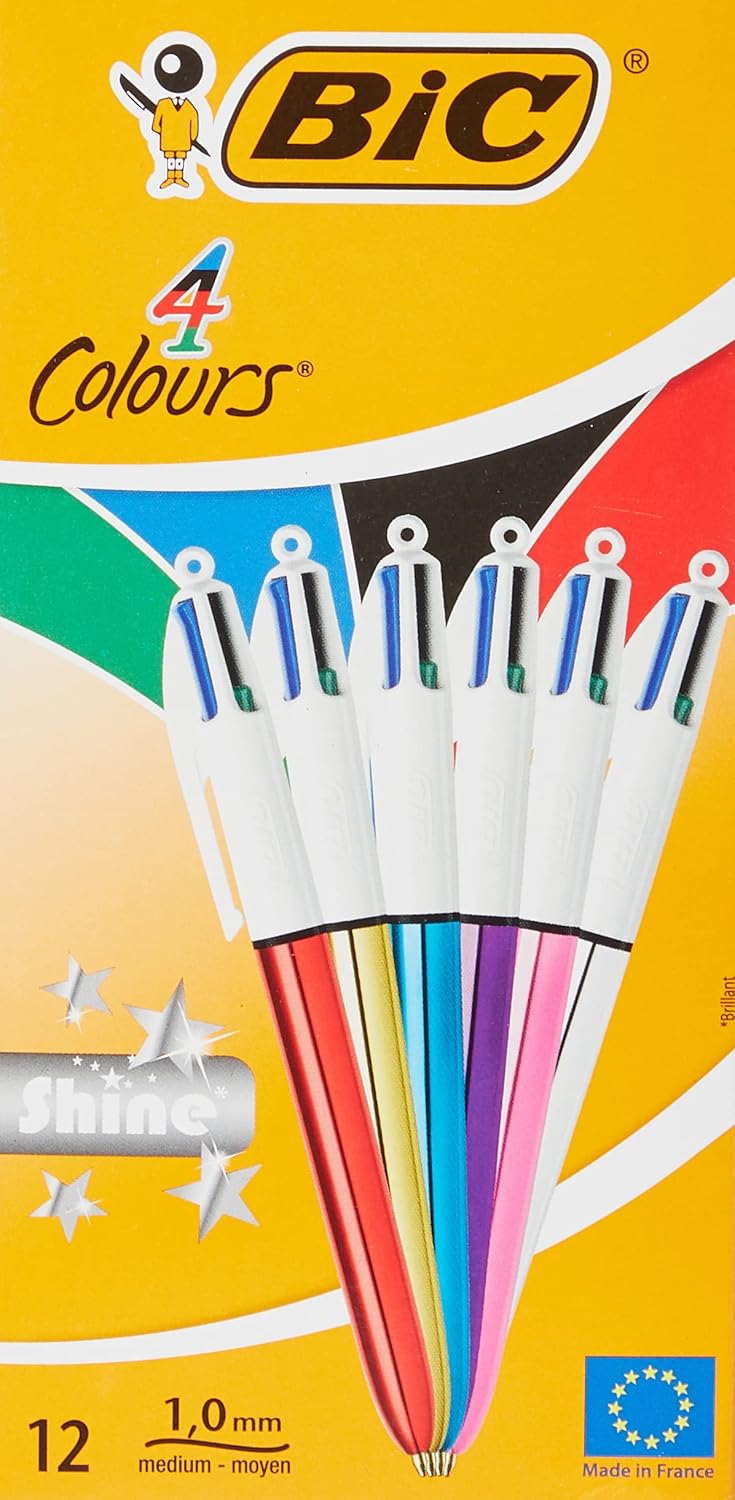 BIC 4 Farben Kugelschreiber Set 4 Colours Shine in verschiedenen Farben, 12er Pack & 4 Colours Stift