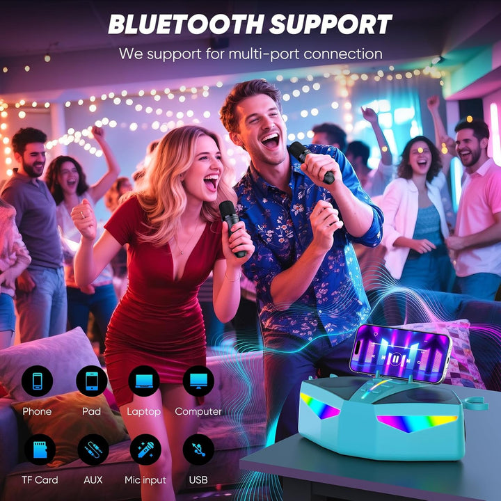 Karaoke-Maschine : Echter Tragbarer Lautsprecher mit 35W, 8-Stunden-Autonomie, 2 Aufladbare Drahtlos