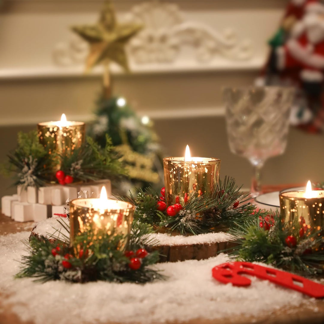 FUND AMLIGHT Weihnachten Teelichthalter Votivkerzenhalter für Tischdekoration 4-teilig, Adventskranz