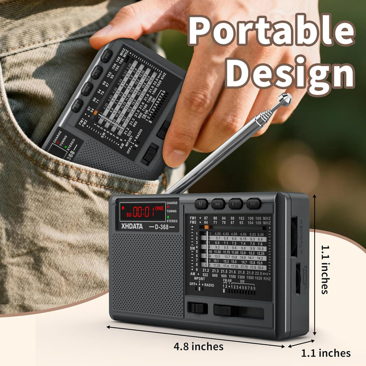 XHDATA D368 kleines Radio Nostalgie Batterieradio Mini Tragbare Radios Bluetooth Transistorradio UKW