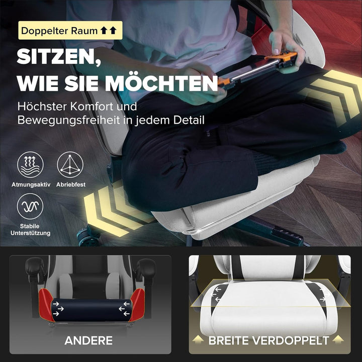 GTPLAYER Gaming Stuhl, Ergonomischer Gamer Stuhl aus Stoff mit Lendenwirbelstütze, PC-Stuhl mit verb