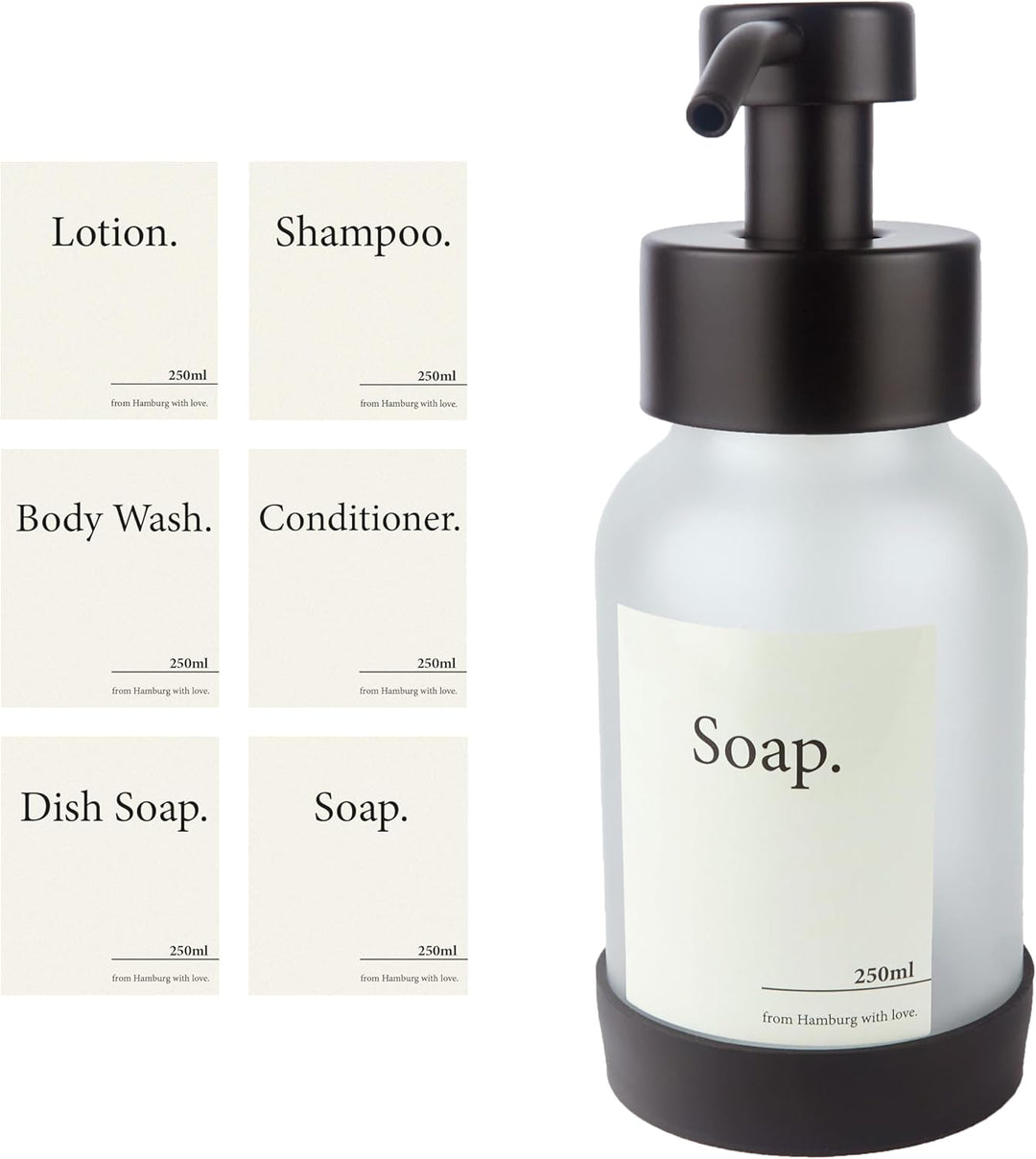 Designfabrik Hamburg | Glas Seifenspender Bad | Edelstahl-Pumpspender für Flüssigseife | Spülmittels