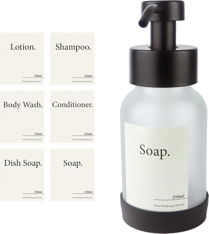 Designfabrik Hamburg | Glas Seifenspender Bad | Edelstahl-Pumpspender für Flüssigseife | Spülmittels