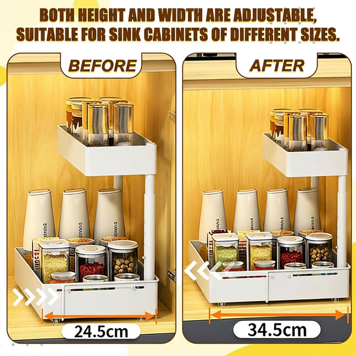 Spülschrank Organizer Ausziehbar – 2 Etagen Unterschrank Organizer Küche Höhenverstellbar &amp; Ausziehb