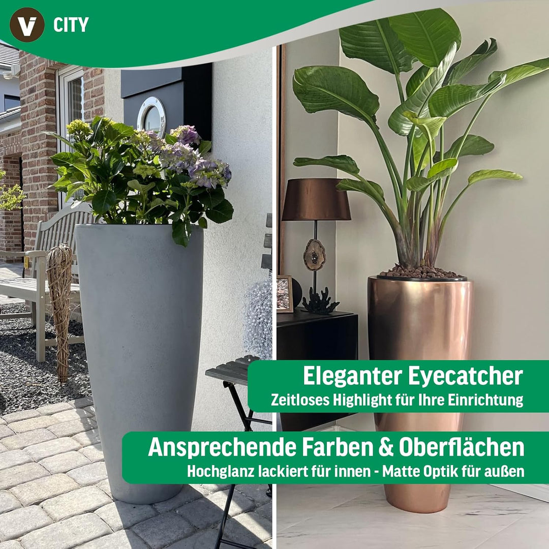 VIVANNO Pflanzkübel Pflanzgefäss Blumenkübel Fiberglas City Beige - 80x37 80x37 cm Beige Geriffelt,