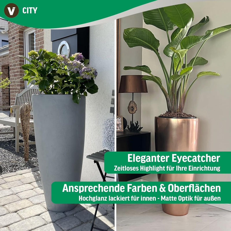 VIVANNO Pflanzkübel Pflanzgefäss Blumenkübel Fiberglas City Beige - 80x37 80x37 cm Beige Geriffelt,