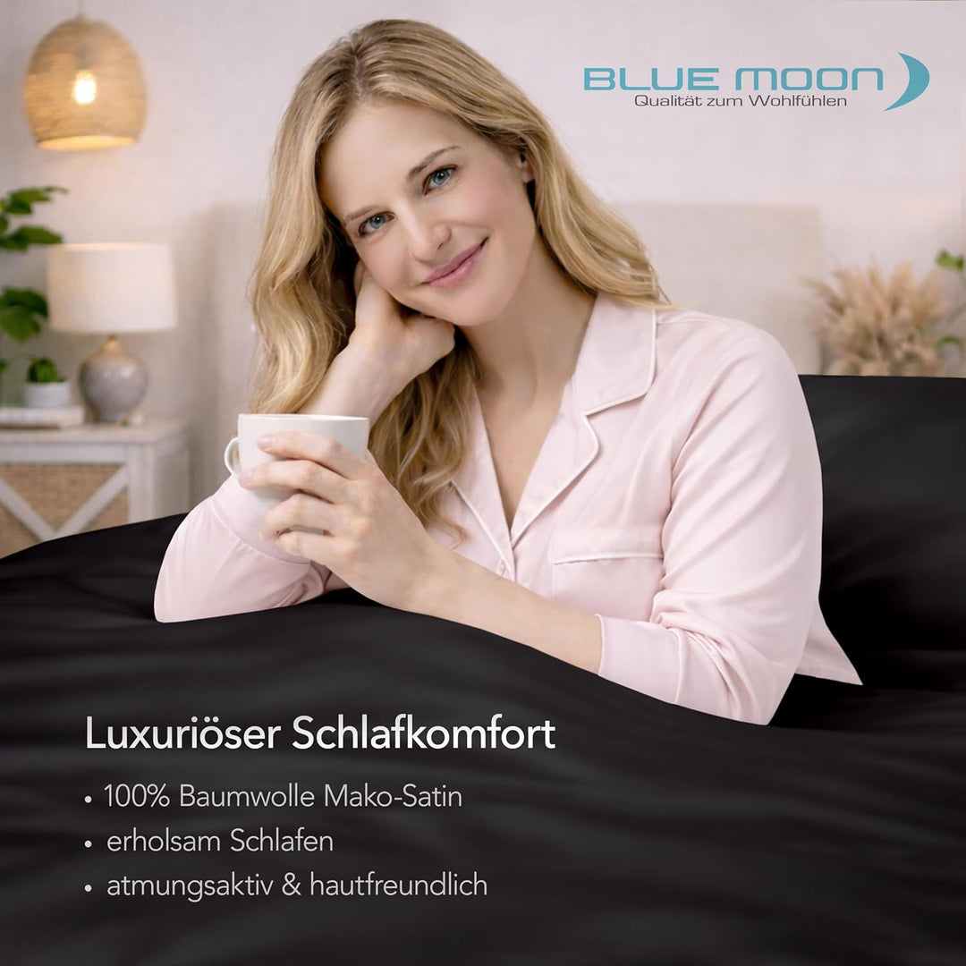 BLUE MOON Premium Mako-Satin Wendebettwäsche - Satin-Bettzeug - Bettwäsche aus 100% Baumwolle - Made