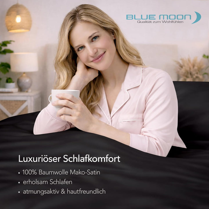 BLUE MOON Premium Mako-Satin Wendebettwäsche - Satin-Bettzeug - Bettwäsche aus 100% Baumwolle - Made