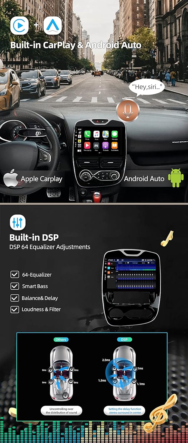 YUNTX [4GB+64GB] Android 12 Autoradio für Renault Clio 4 ZOE（2013-2019）-2 Din-[Integriertes Wireless