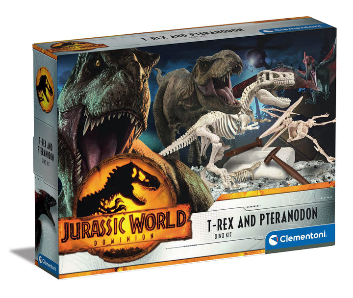 Clementoni Jurassic World 3 - Ausgrabungs-Set T-Rex & Pteranodon, Ausgraben von Dinosaurier-Fossilie