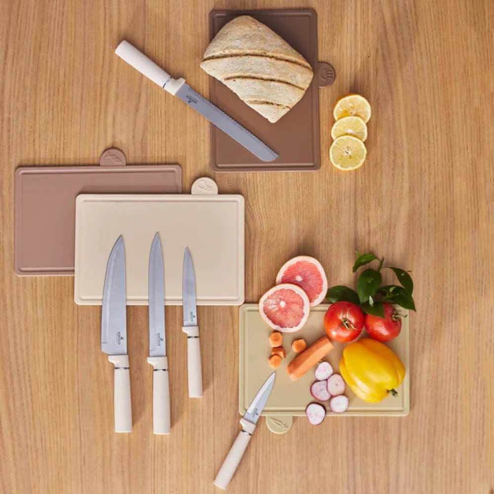 Karaca Chef’s Harmony Messer- & Schneidebrett Kunststoff-Set, 5 Scharfe Küchenmesser & 4 Hygienische