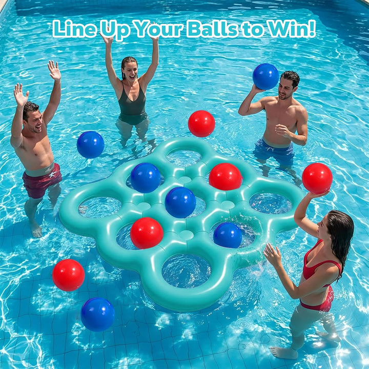 MoKo Tic-Tac-Toe Wasserspiel-Set für den Pool, Aufblasbare Pool-Schwimmhilfe mit 10 Bällen, Spiele f