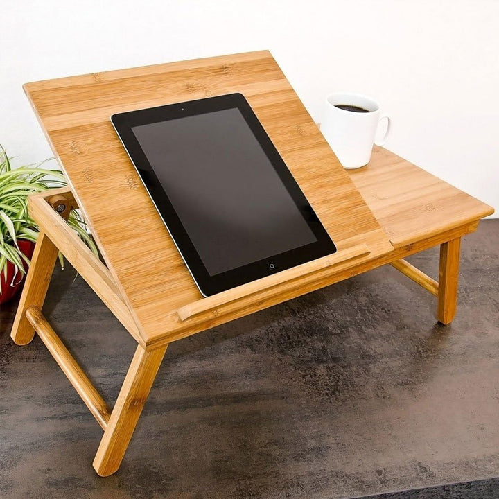 BAKAJI Laptoptisch aus Bambus HBT: 24 x 55 x 33 cm Beistelltisch mit praktischem Fach für Stifte ode