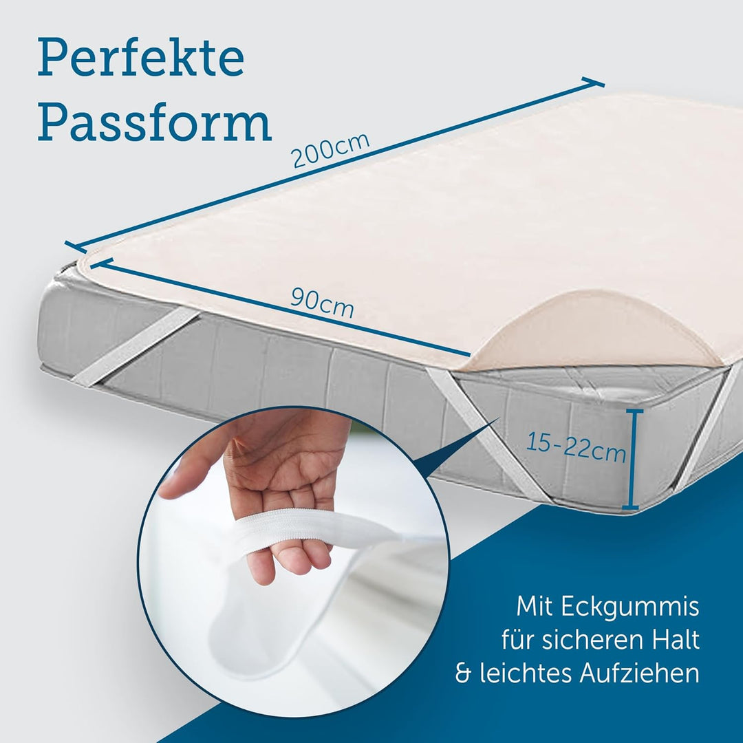 SETEX Molton Matratzenschutz, 90 x 200 cm, Eckgummis, Matratzenschoner aus 100 % Baumwolle, Basic, N