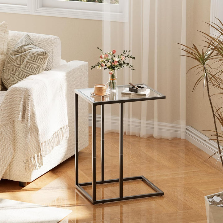 Beistelltisch, Couchtisch C Form, Wohnzimmertisch mit Metallgestell, Sofatisch, Kaffeetisch, Saugpla