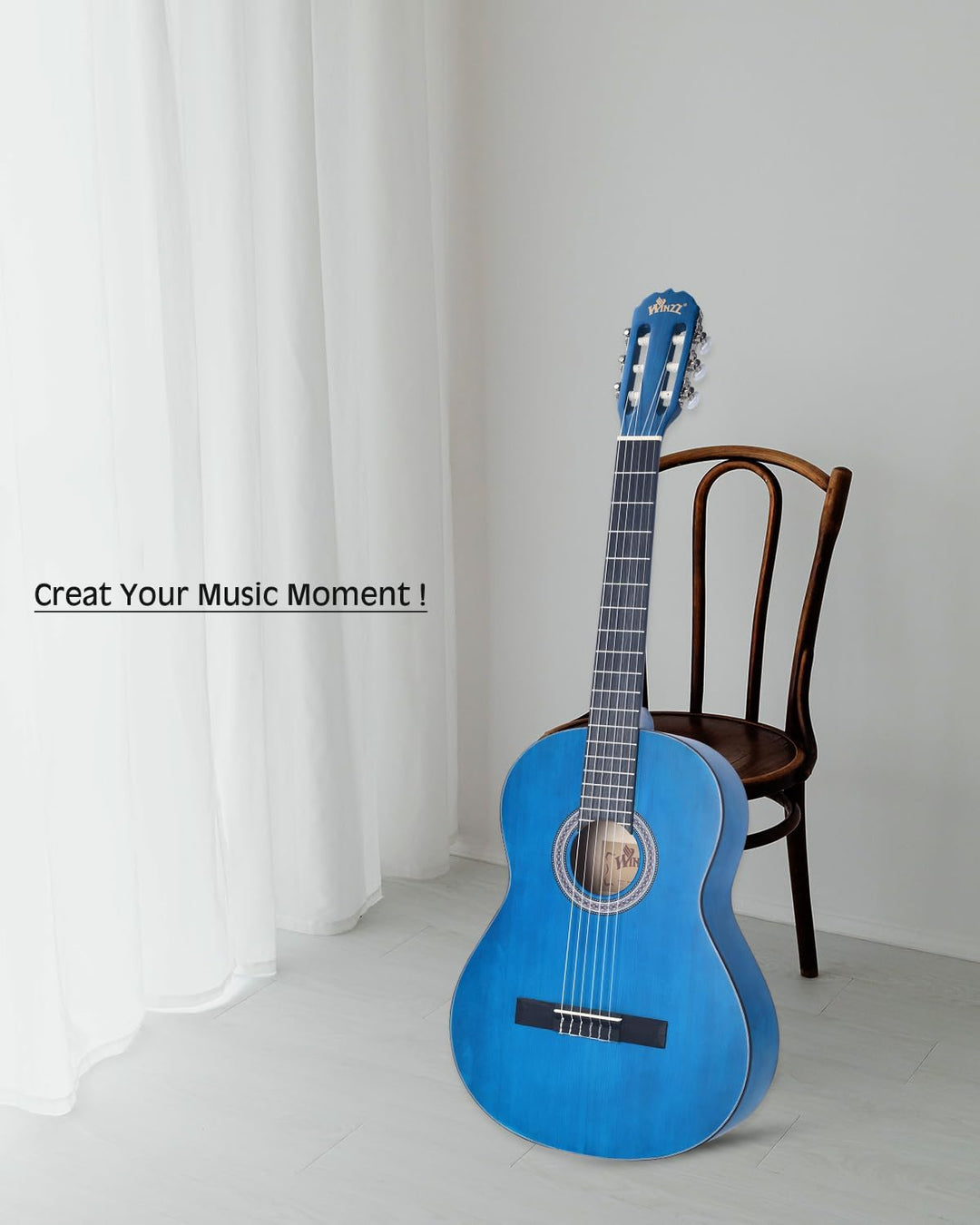 Winzz Konzertgitarre 4/4 Erwachsene, Klassische Gitarre für Anfänger 39 Zoll, Blau, Blau