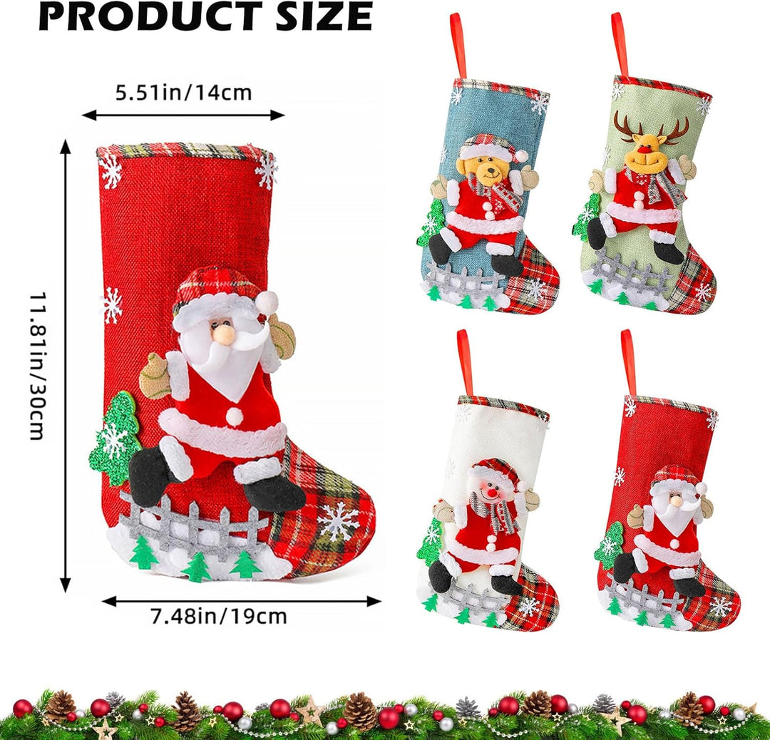 BORDEAG Weihnachtsstrumpf, 4 Stück Weihnachtssocken Geschenktüte, Nikolausstiefel Socken zum Befülle