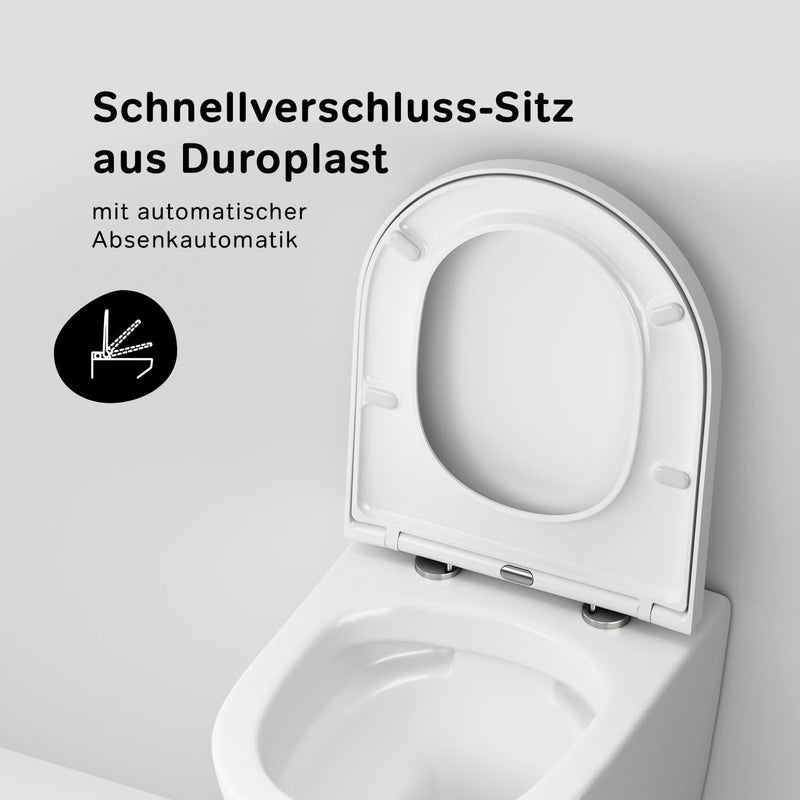 Spülrandloses Wand-WC mit Softclose Toilettensitz - WC-Sitz aus Duroplast mit Absenkautomatik SoftCl