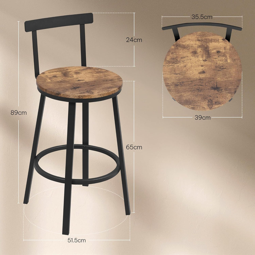 WOLTU Barhocker 2er Set, Barstuhl, Bar Hocker rund, Küchenhocker mit Lehne, Metallgestell, Fussstütz