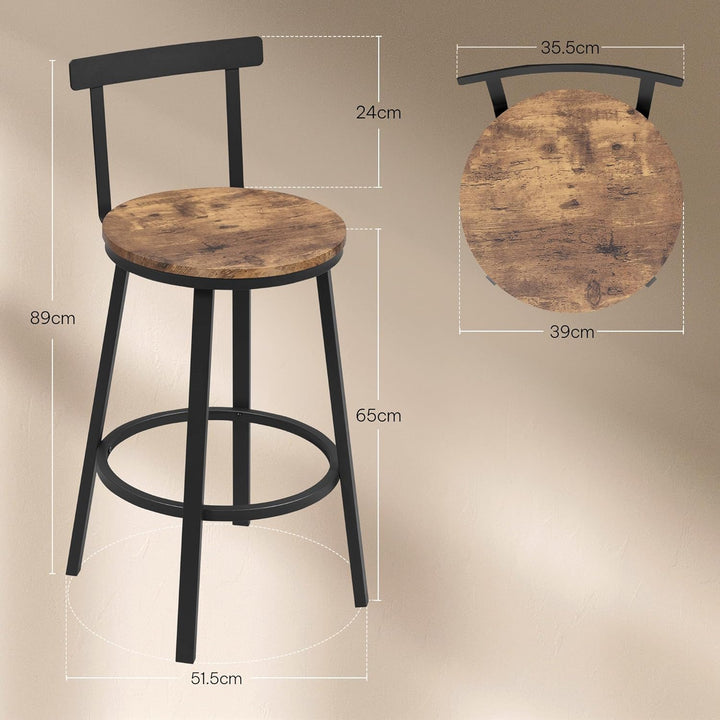 WOLTU Barhocker 2er Set, Barstuhl, Bar Hocker rund, Küchenhocker mit Lehne, Metallgestell, Fussstütz