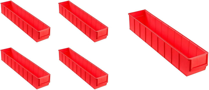 SparSet 5x Rote Industriebox 500 S | HxBxT 8,1x9,1x50cm | 2,8 Liter | Sichtlagerkasten, Sortimentska