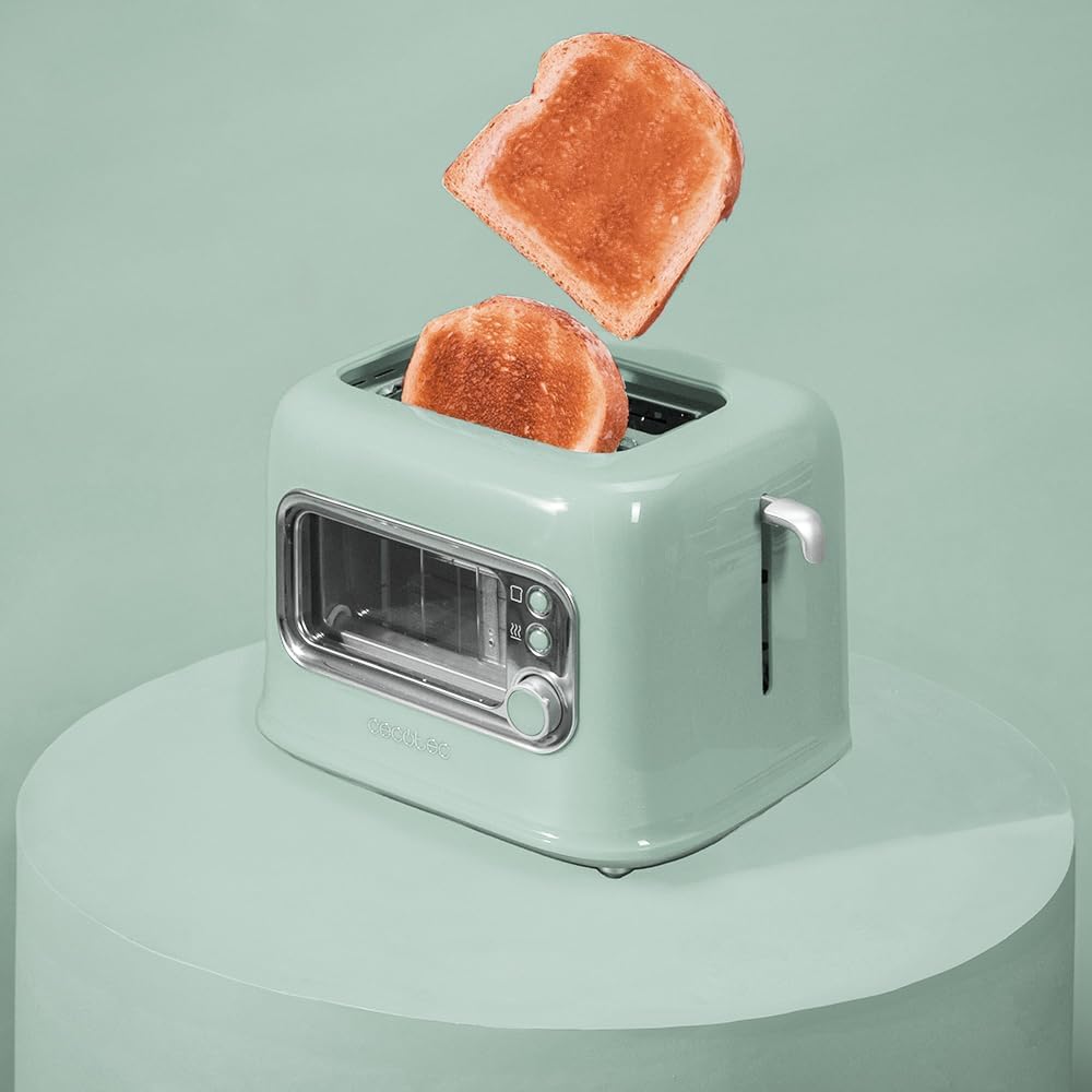Cecotec Vertikaler Toaster RetroVision Green, 700W Leistung, 2 Extra-breite Schlitze, Einzigartiges