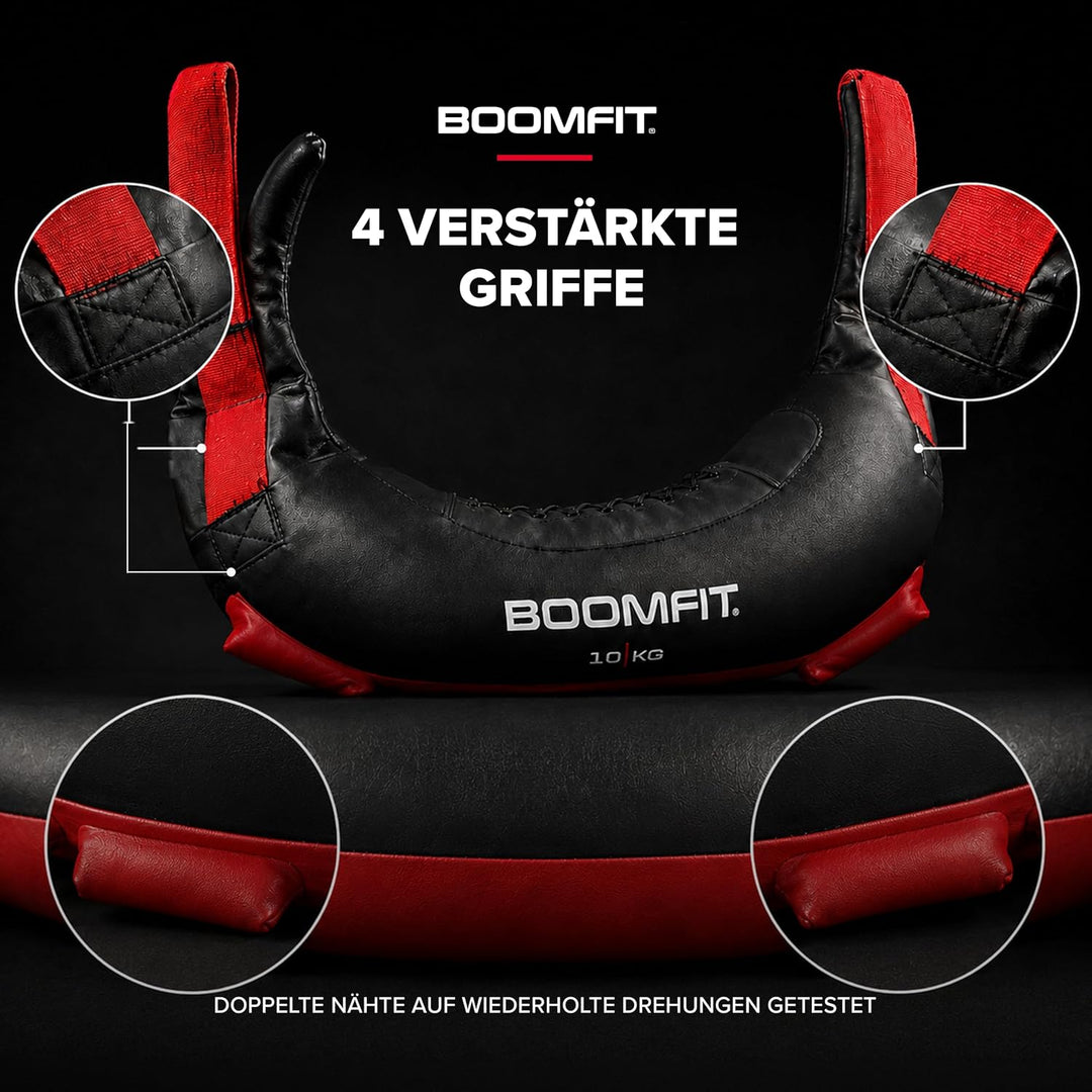 BOOMFIT Bulgarian Bag Sandsack Hufeisenform 4 Griffe Crossfit 5-20 kg | Für Spins, Halos, Around the