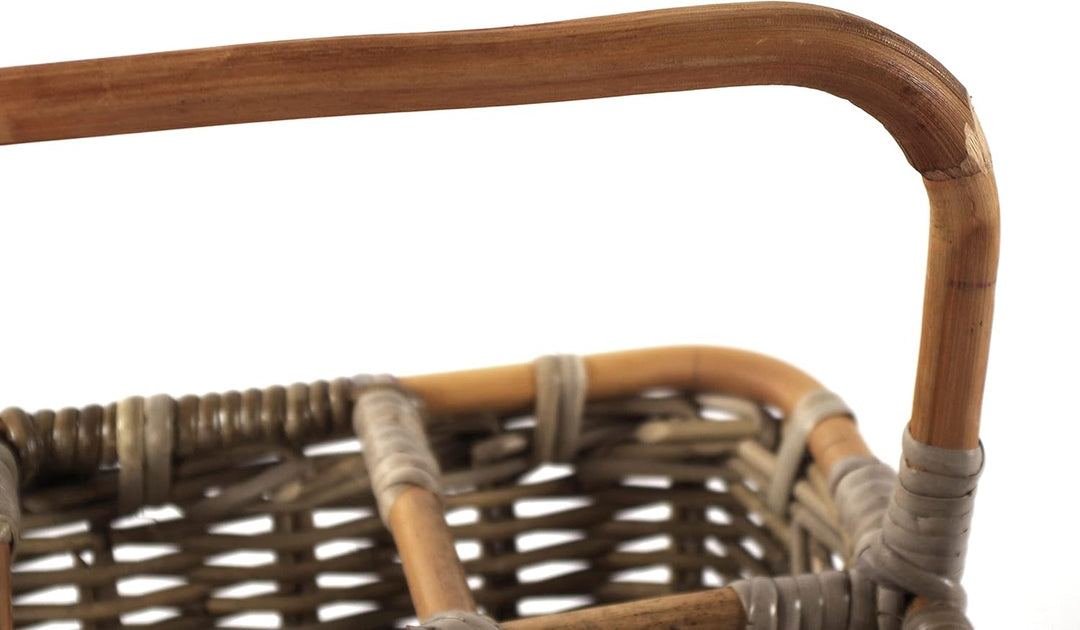 Kobolo Flaschenkorb Flaschenträger für 6 Flaschen aus grauem Rattan