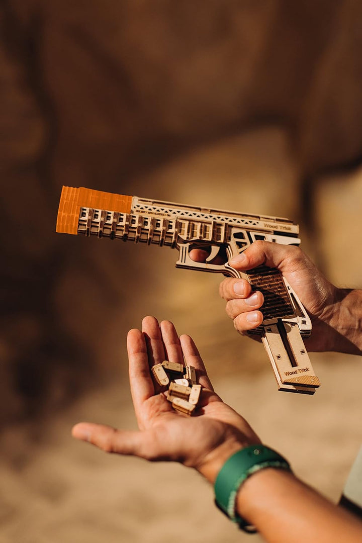 Wood Trick Defenders Gun 3D Wooden Puzzles for Adults and Kids to Build - Shoots up to 13 ft - 2 Cli