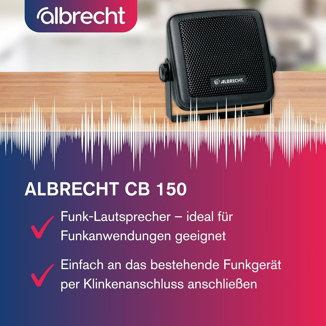 Albrecht CB-150 Funklautsprecher, 71150, 2m Kabel mit 3,5mm Stecke, Schwarz (Schwarz)