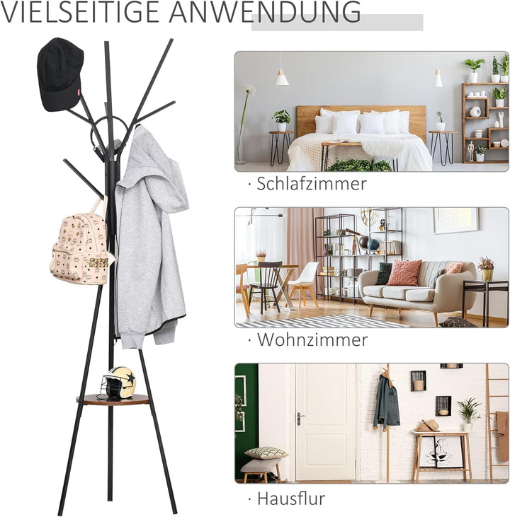 HOMCOM Garderobenständer Kleiderständer mit Ablage und 8 Haken Jackenständer Moderner Garderobe für