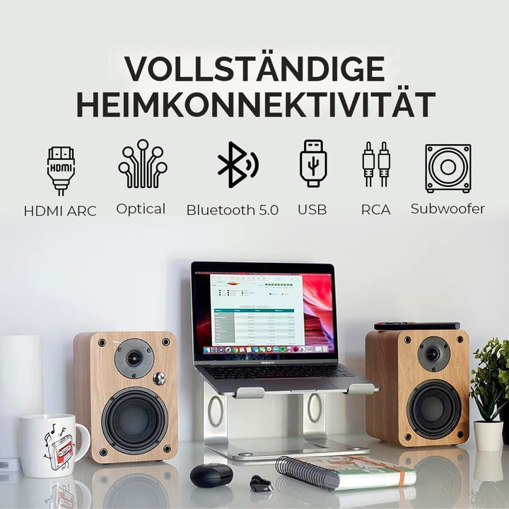 VULKKANO A4 ARC Aktivlautsprecher mit 4" Woofer, Bluetooth 5.0, HDMI ARC, Optica, RCA, USB, mit Subw