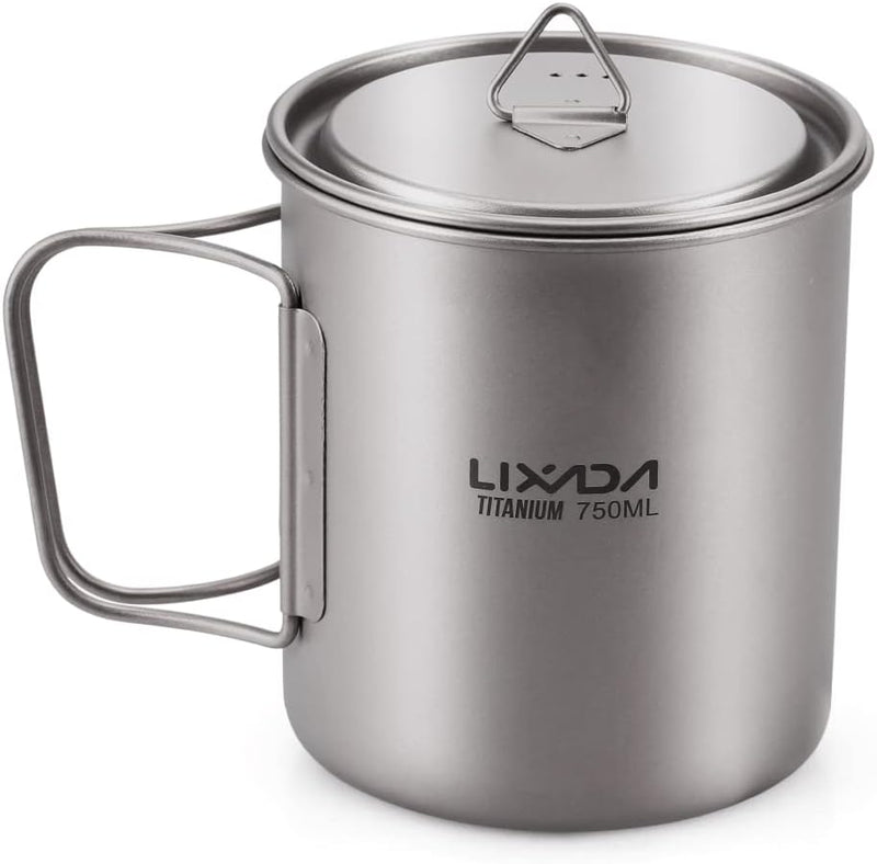 Lixada Titanium Topf Camping Tragbar Titan Wasser Tragbar Becher Tasse Klappgriff(300 ml,350 ml,420m