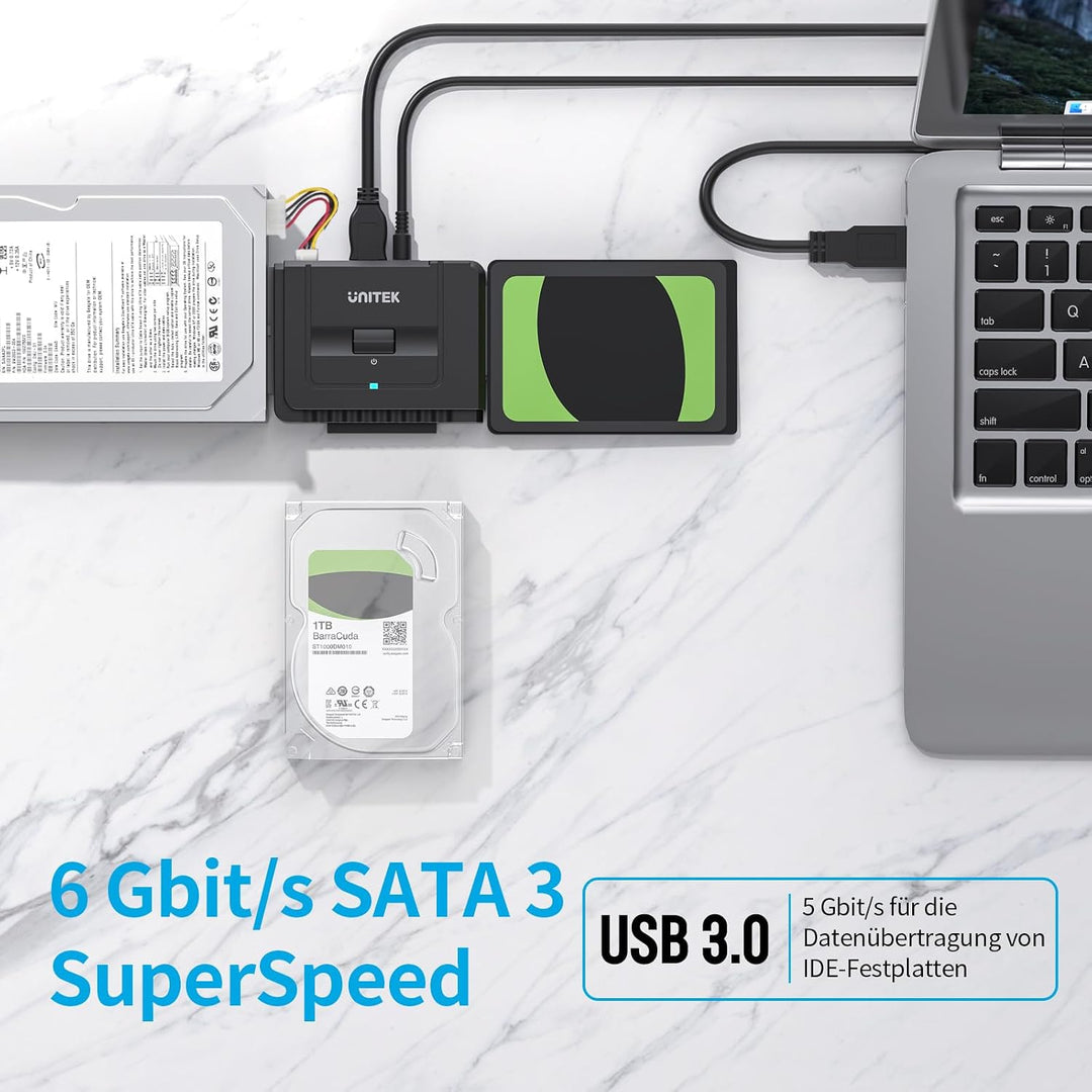 UNITEK USB 3.0 zu IDE SATA Konverter Externer Festplattenadapter für 2.5/3.5 Zoll HDD SSD Festplatte
