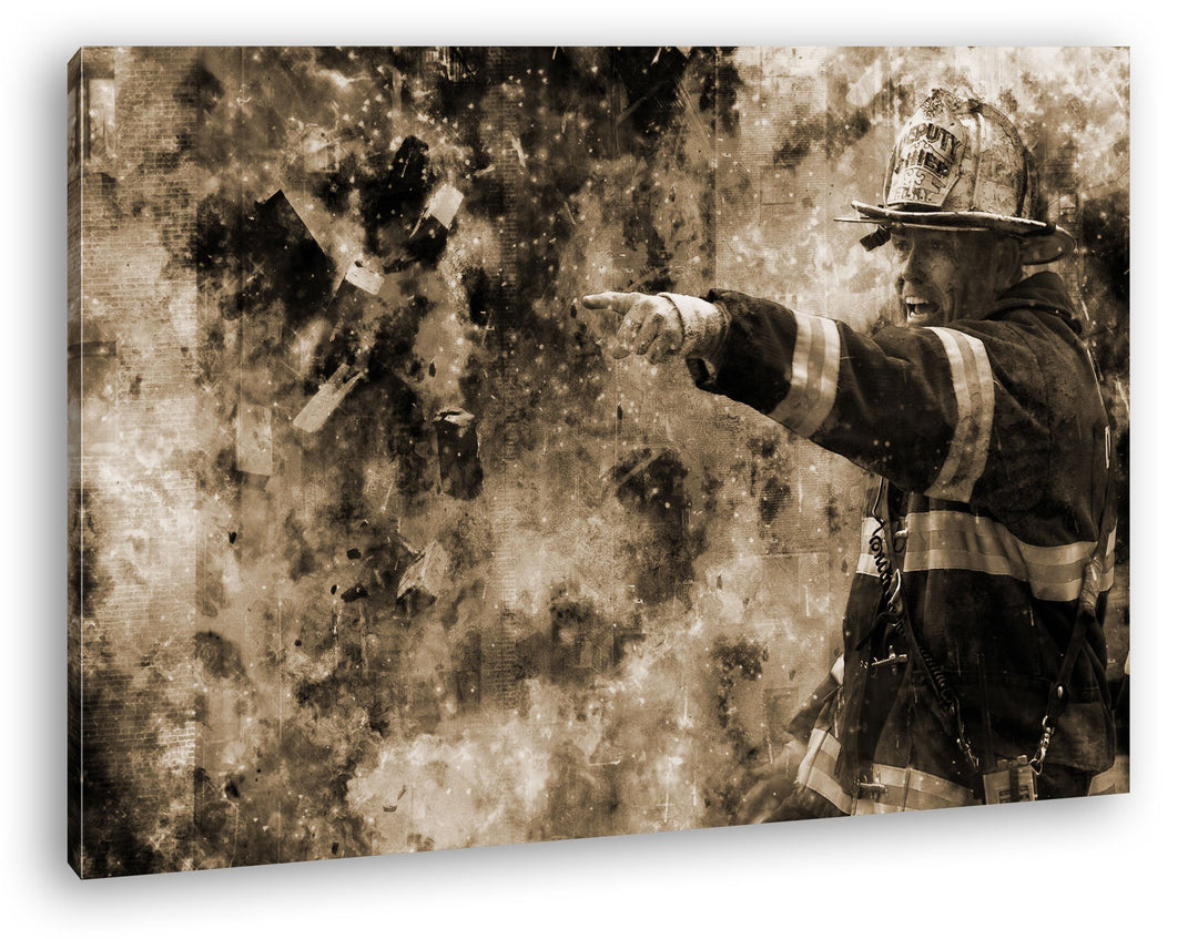 deyoli Feuerwehr Illustration Format: 60x40 Effekt: Sepia als Leinwandbild, Motiv fertig gerahmt auf
