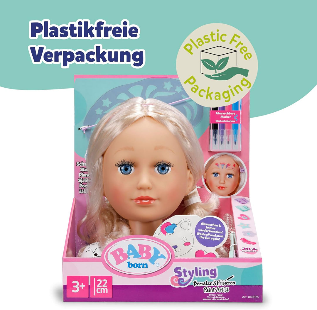 Baby Born Stylingkopf zum Frisieren &amp; Immer Wieder Bemalen Dank abwaschbarer Spezial-Marker und über