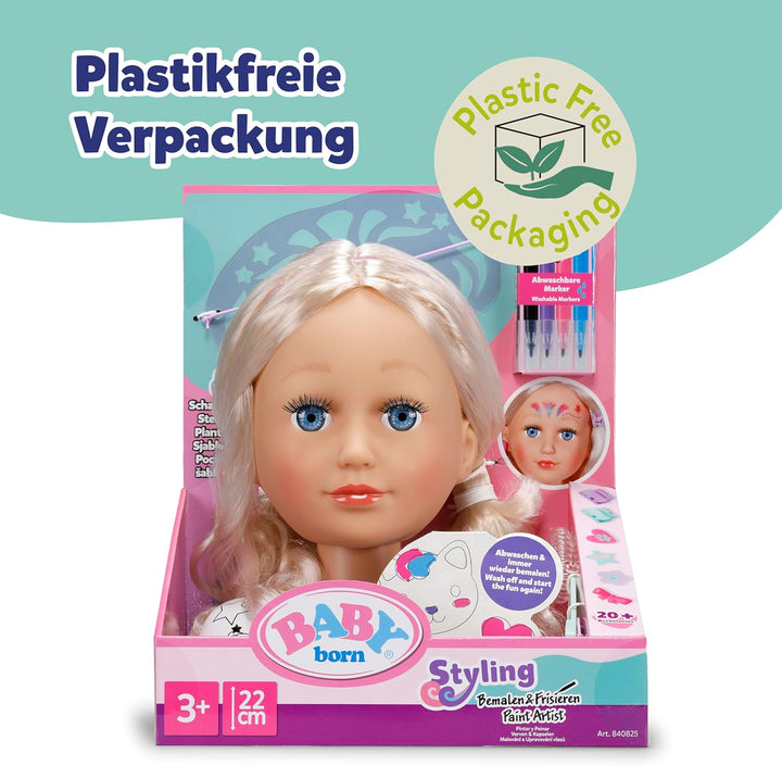 Baby Born Stylingkopf zum Frisieren &amp; Immer Wieder Bemalen Dank abwaschbarer Spezial-Marker und über