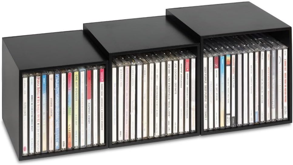 CD-Boxen schwarz, Cubix CD-Aufbewahrungs-Boxen aus Holz, Set mit 3 CD-Boxen. Zur Aufbewahrung von bi