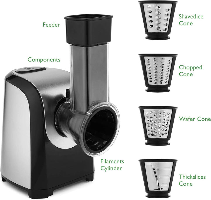 Gemüseschneider Elektrisch 5 in 1 mit Gemüsereibe, 150W Elektrische Reibe Küchenhelfer für Obst, Gem